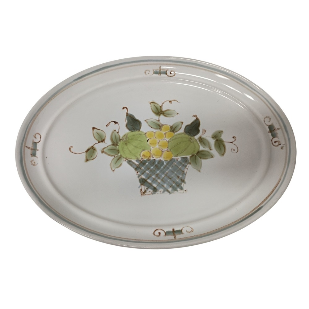 Noritake Plenty Serving Platter Vintage White Fruit Basket Oval Stoneware